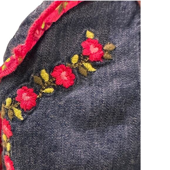 Koala Kids Denim Ditsy Floral Sleeveless Embroidered Ruffled Dress Pink, 3T - Picture 5 of 6